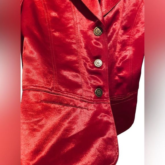 Chico’s Satin Liquid Like Ruby Red Silky Lux Long Sleeve Button Up Blazer Jacket - Picture 2 of 7